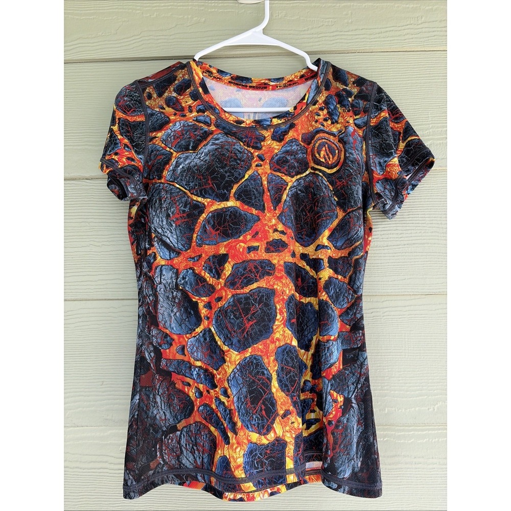 INKnBurn Molten Lava Rocks Crewneck Short Sleeved Activewear Top Womens Medium